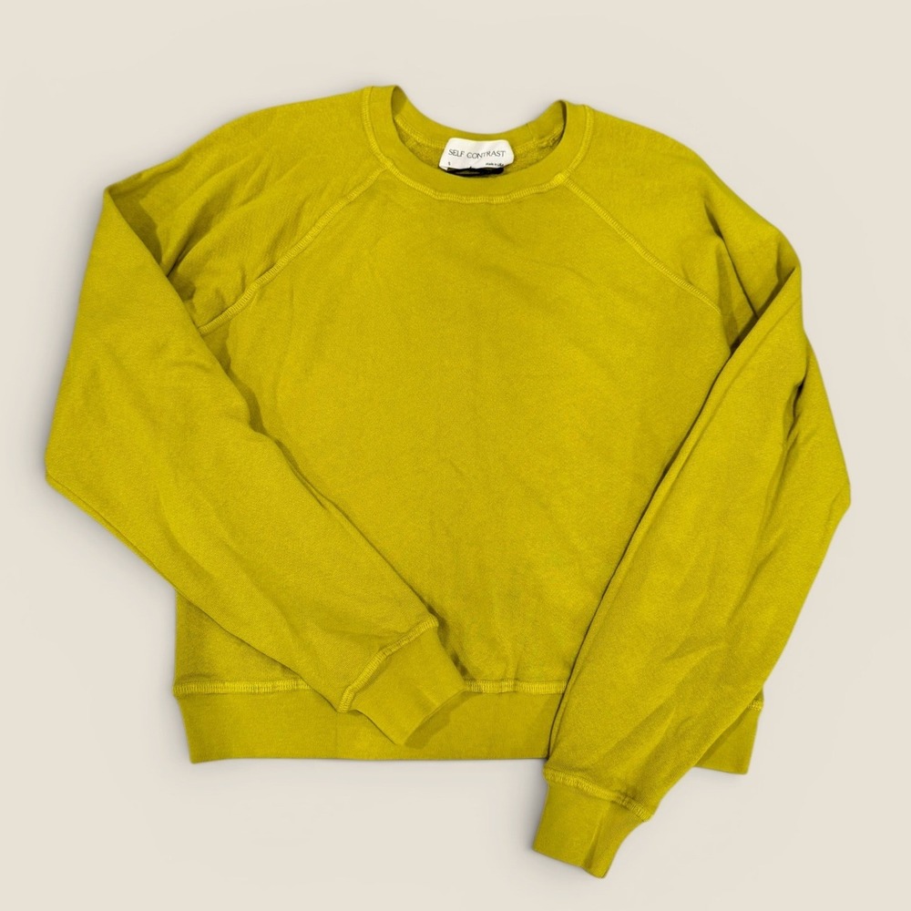 Self Contrast Women Chartreuse Yellow Cotton French Terry Sweatshirt Small